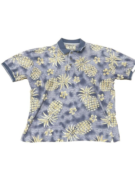 Bamboo Cay Other - Bamboo Cay Polo Shirt Blue Floral Pineapples Hawaii Mens Size XL